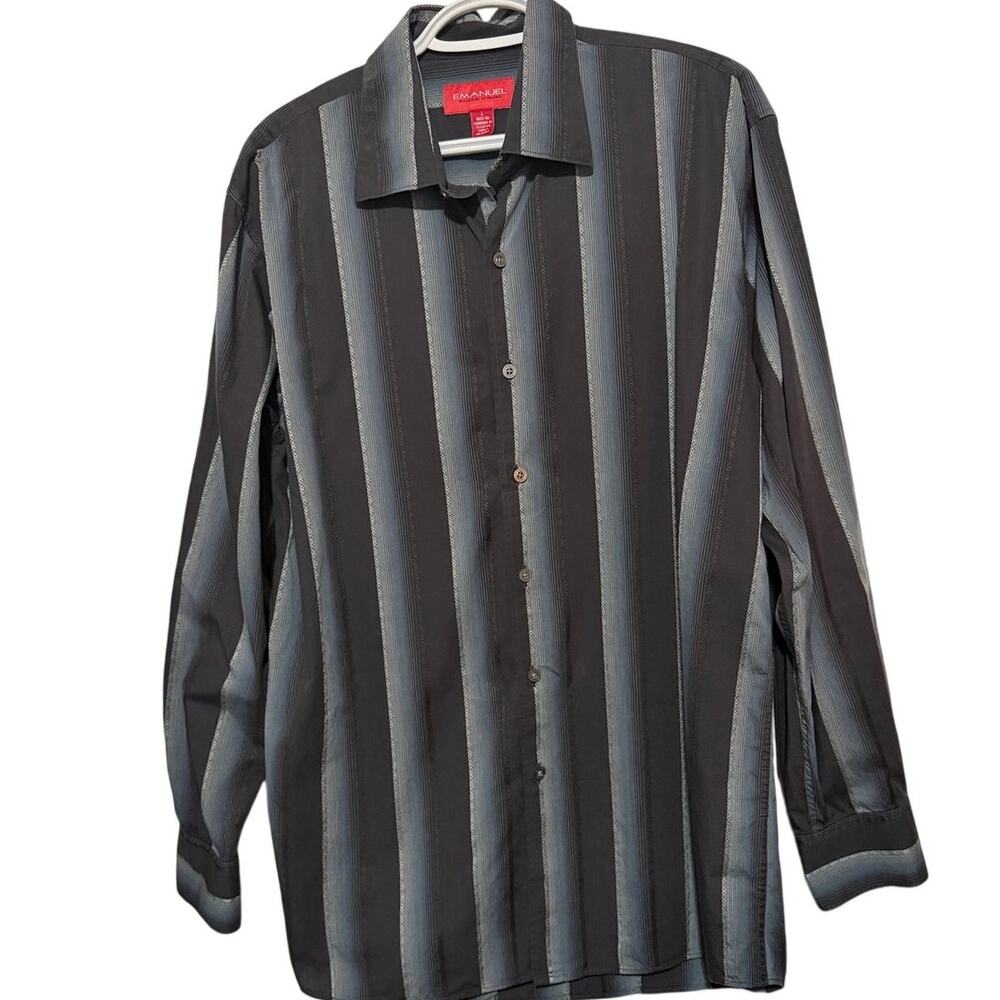 Emanuel by Emmanuel Ungaro Men's Black Gray Blue Long Sleeve Button Up Size L
